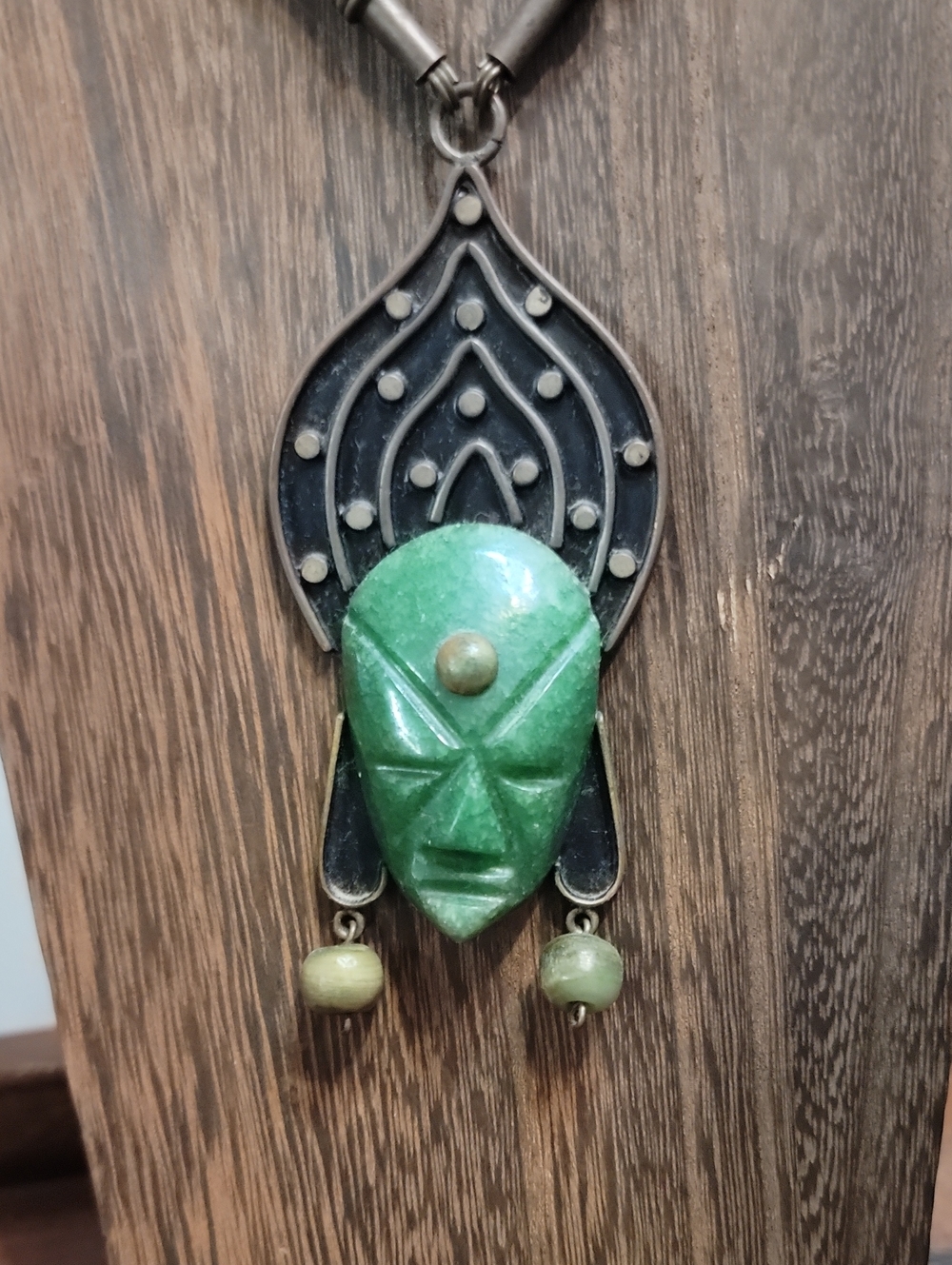 Artisan Green Gemstone Necklace with Bead Drops